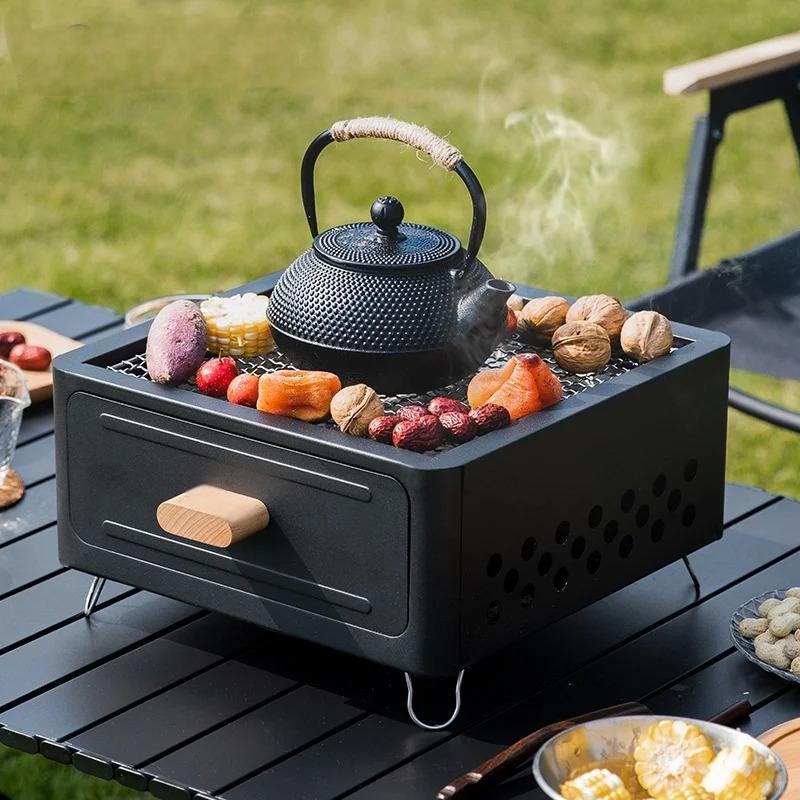 Portable Charcoal Tabletop Grill with Drawer Design