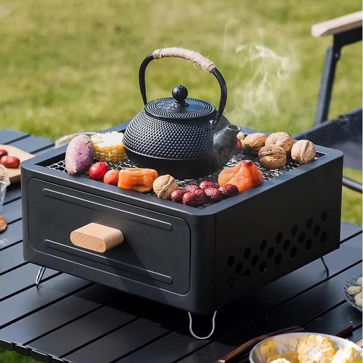Portable Charcoal Tabletop Grill with Drawer Design