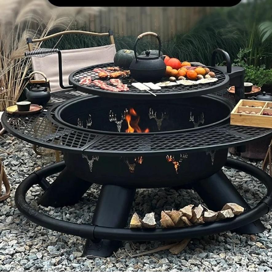 Outdoor Fire Pit Grill with Rotating Grates