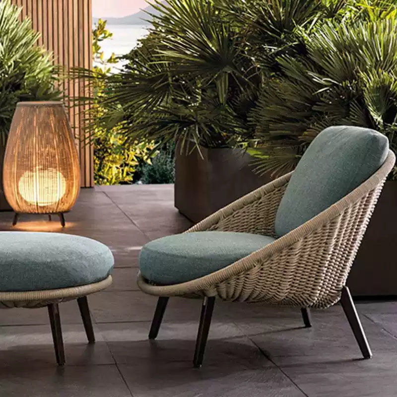 Coastal-Style Outdoor Lounge Chair with Ottoman