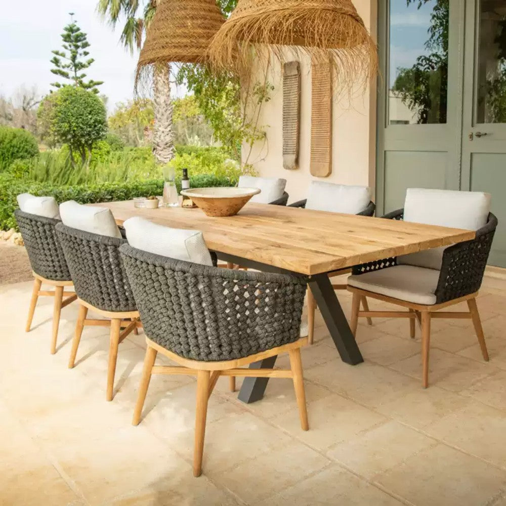 Large Rustic Outdoor Dining Set with Woven Chairs