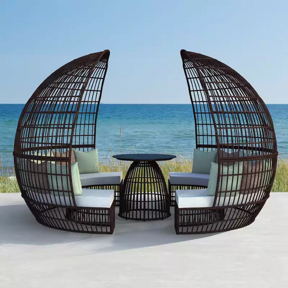 Modern Egg-Shaped Outdoor Seating Set with Cushions and Table