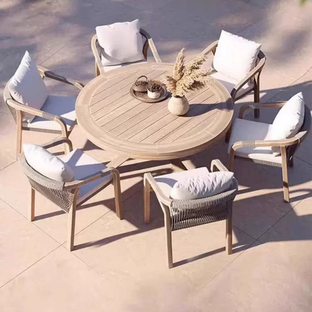 6-Piece Round Outdoor Dining Set with Woven Chairs