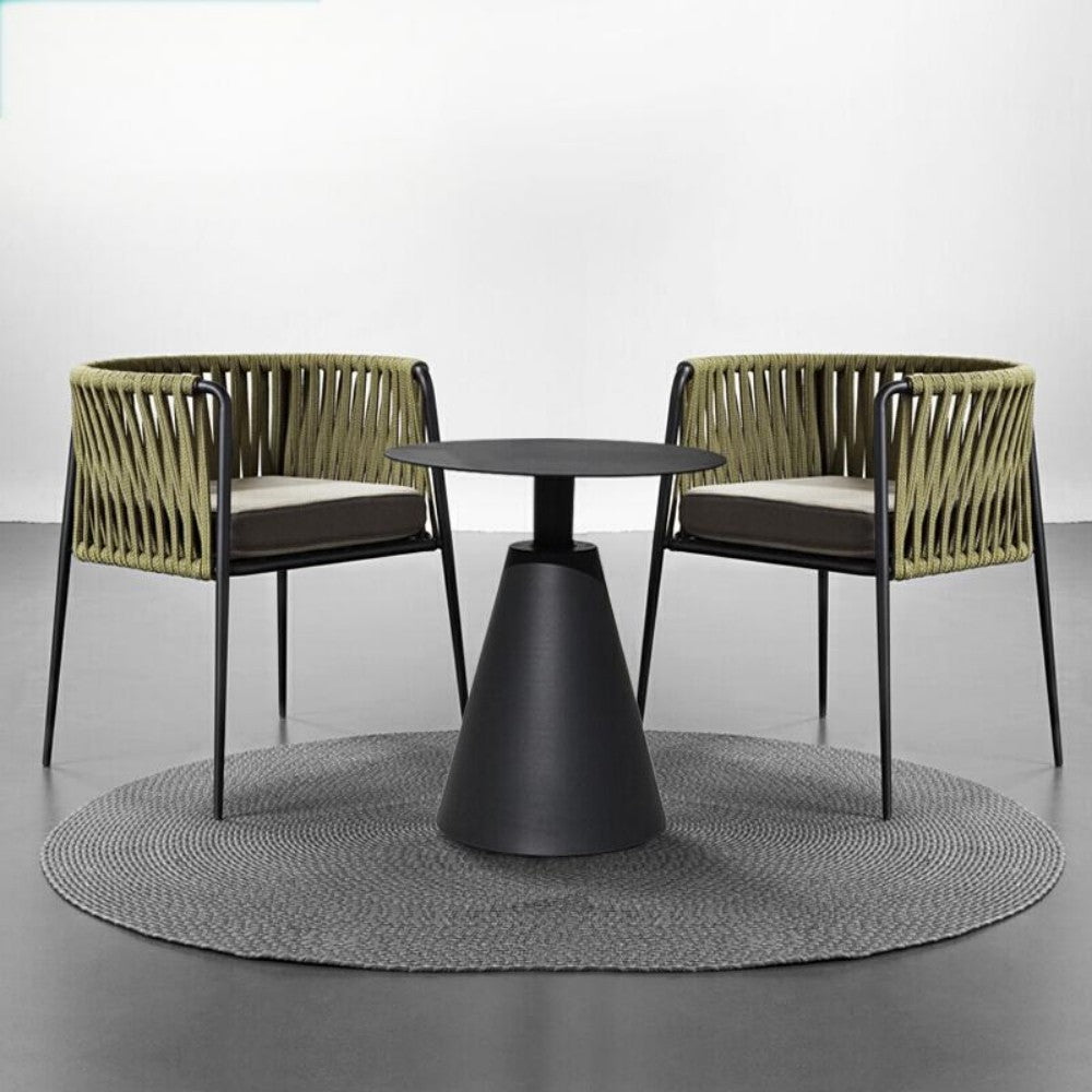 Modern Bistro Set with Rope Armchairs and Cone Table