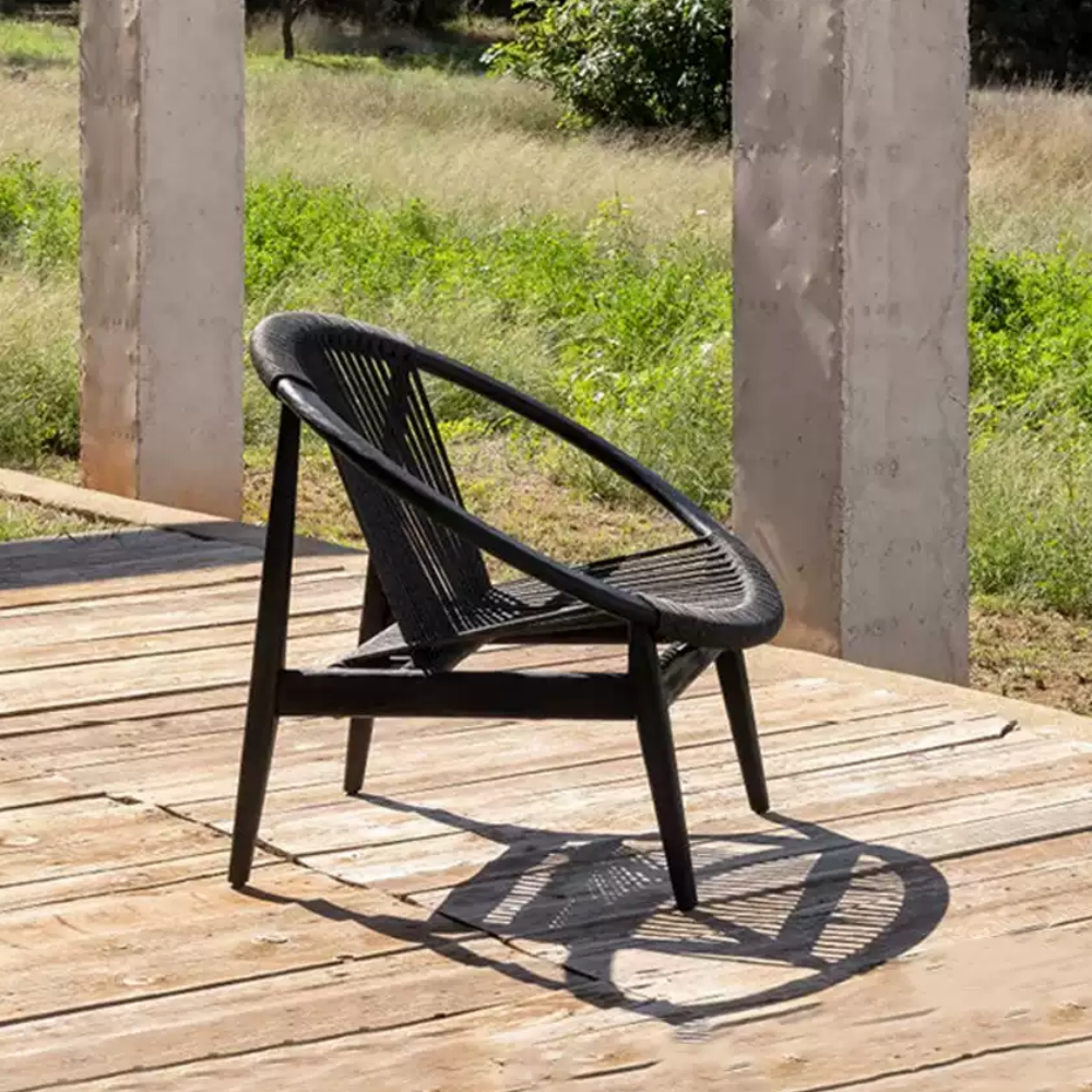 Modern Black Mid-Century Rope Lounge Chair