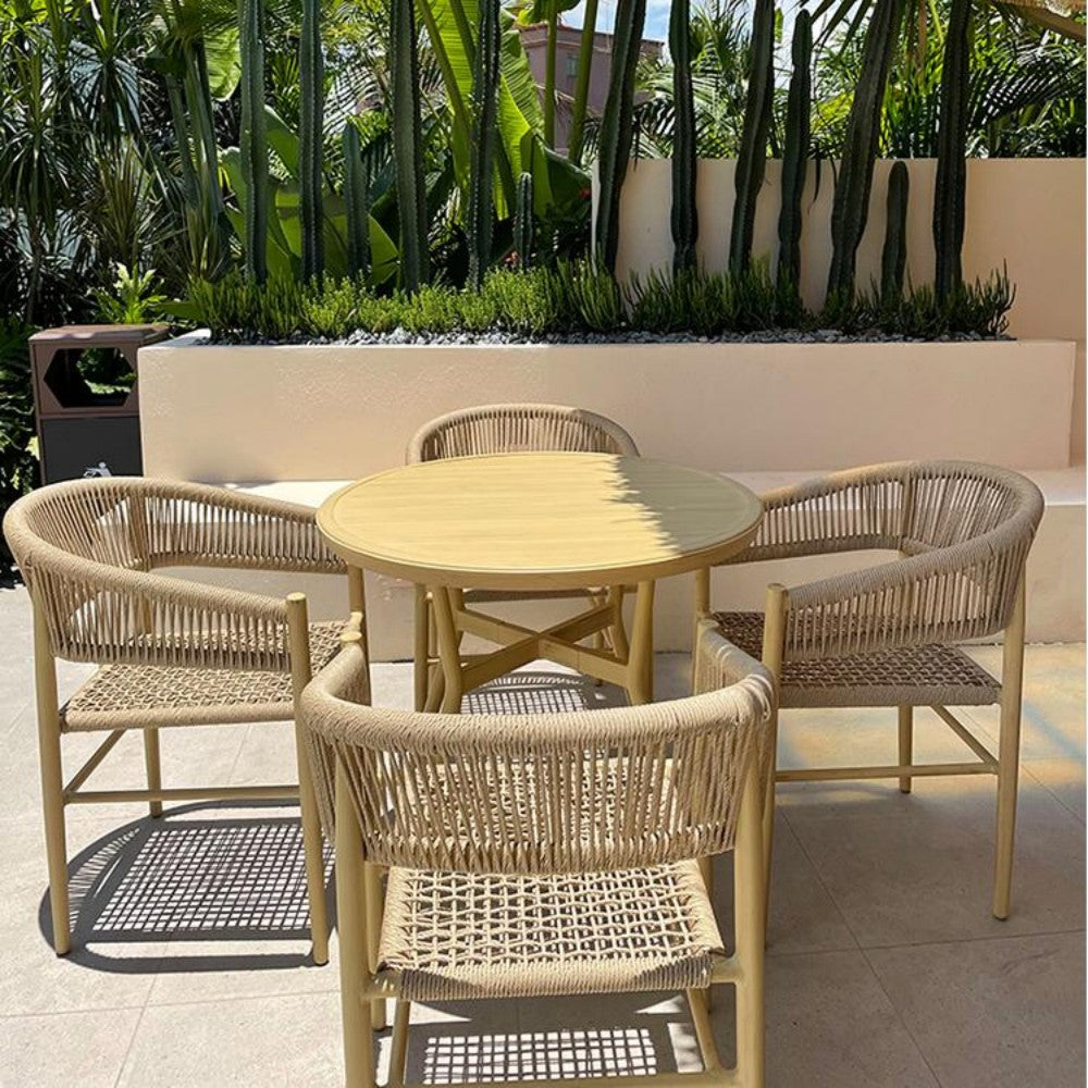 4-Piece Round Outdoor Dining Set with Woven Chairs