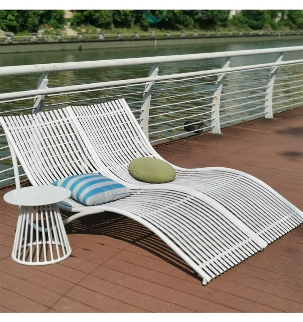 Set of 2 Outdoor Loungers with Side Table