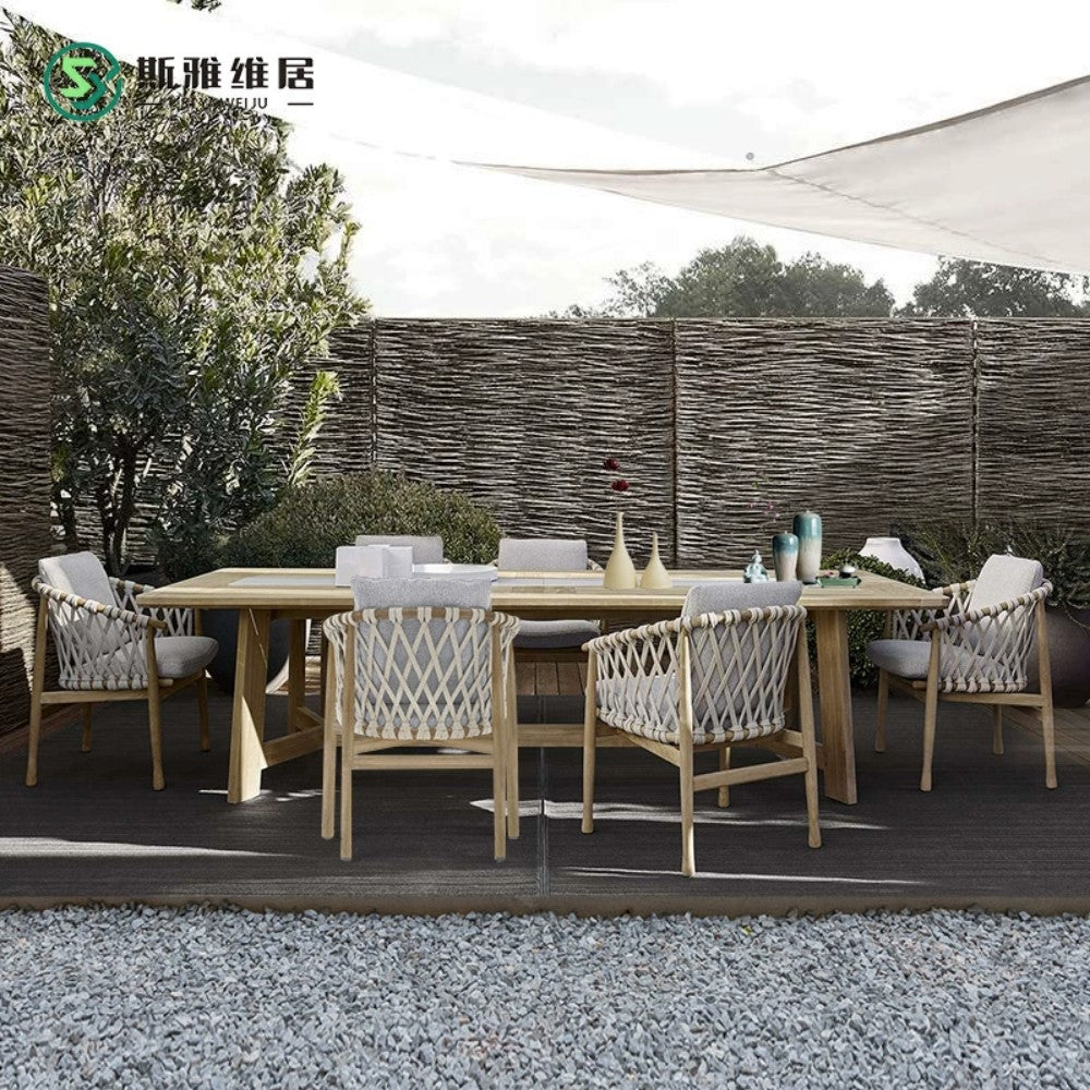 Modern Outdoor Dining Set with Rope-Wrapped Chairs