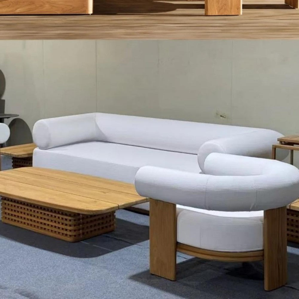 Minimalist Wooden Sofa Set with Cushions
