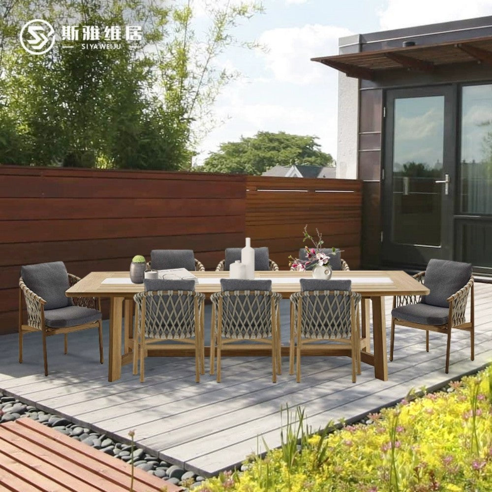 Large Patio Dining Set with Rope Chairs