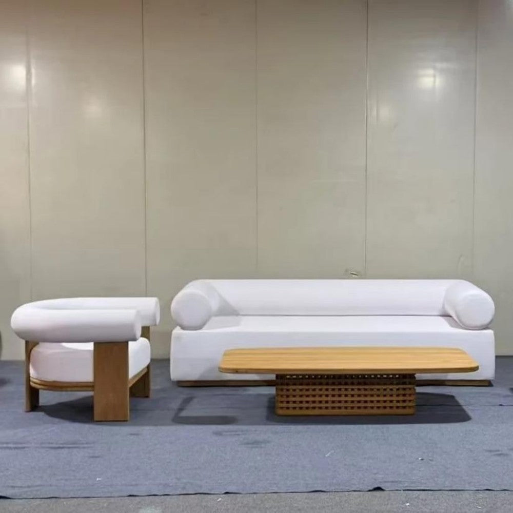 Minimalist Sofa and Armchair Set with Wooden Accents