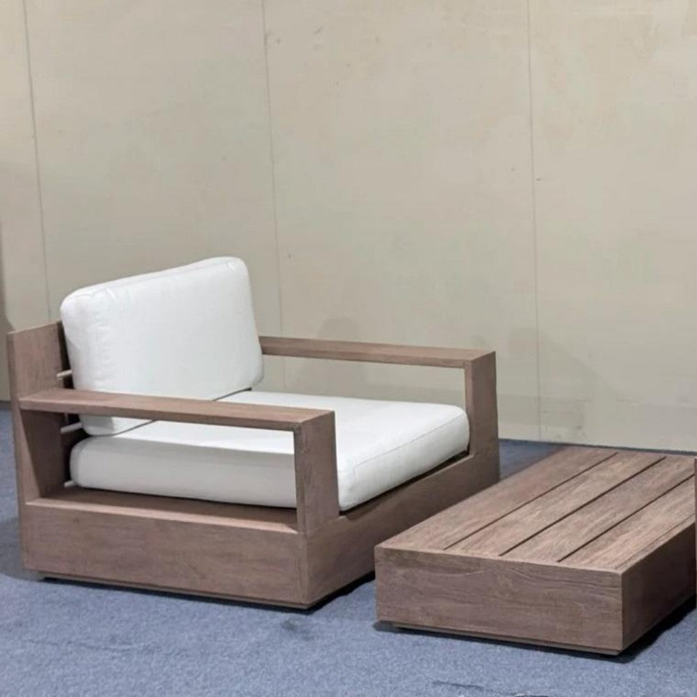 Minimalist Wooden Lounge Chair with Coffee Table