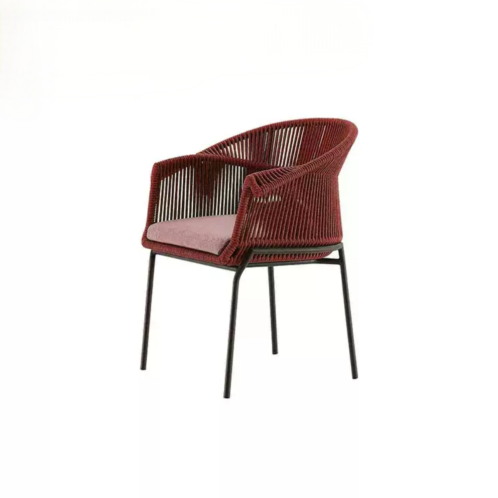 Modern Red Rope Dining Chair with Metal Frame