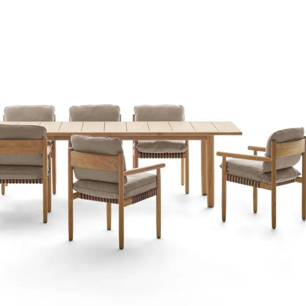 Modern 7-Piece Wooden Outdoor Dining Set with Cushioned Chairs