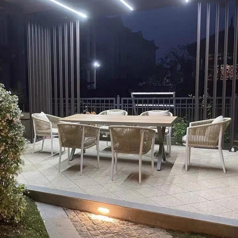 Illuminated Outdoor Dining Set with Rope Chairs