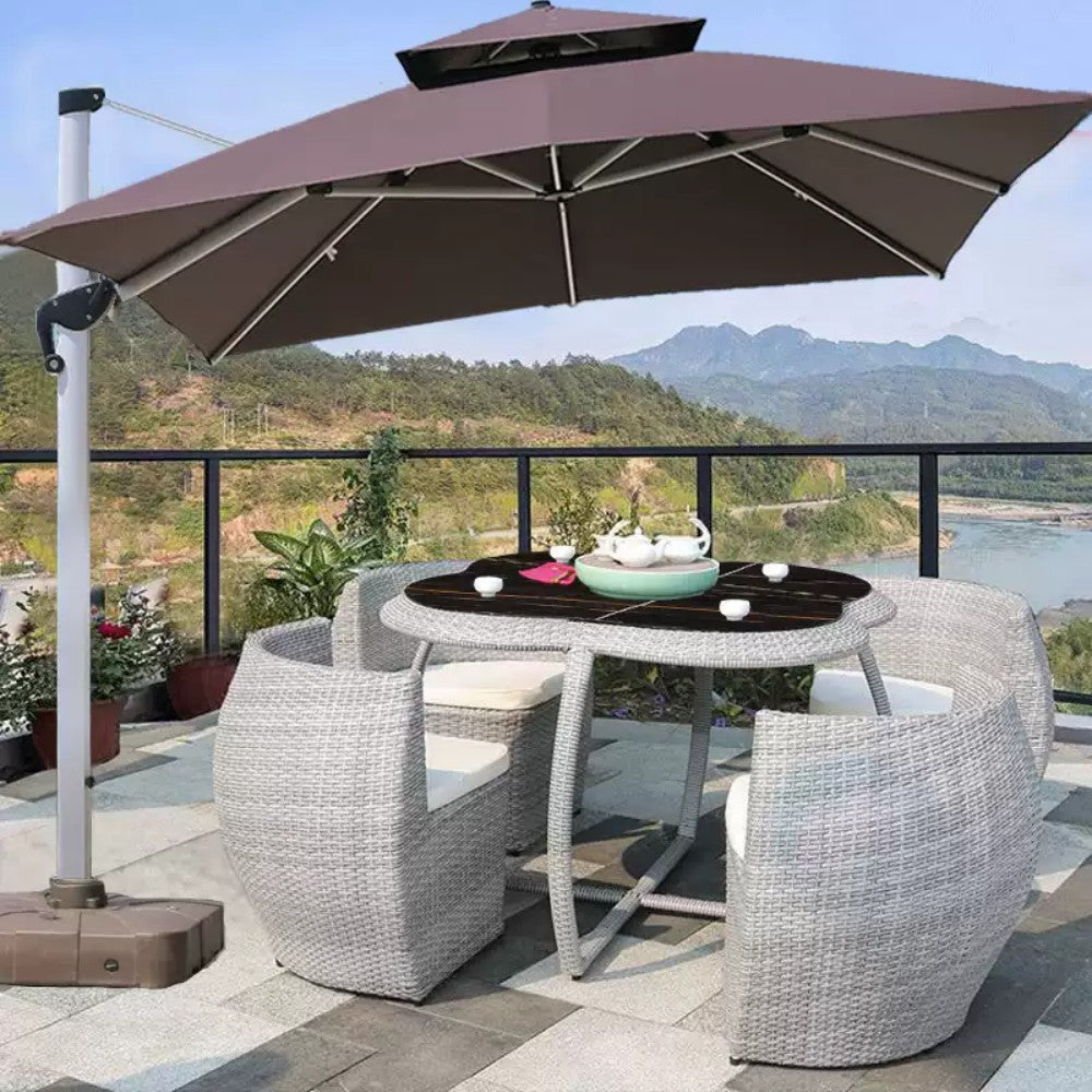5-Piece Wicker Patio Dining Set with Adjustable Umbrella