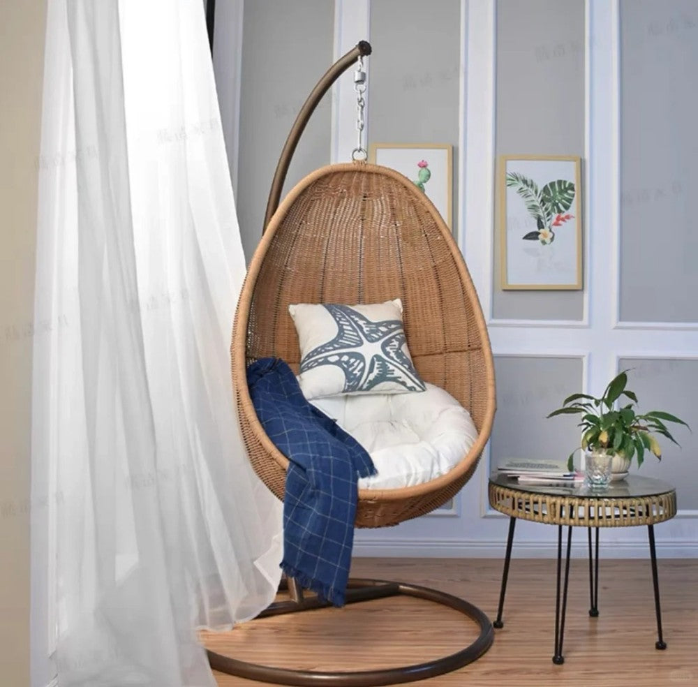 Freestanding Wicker Hanging Chair with Cushions