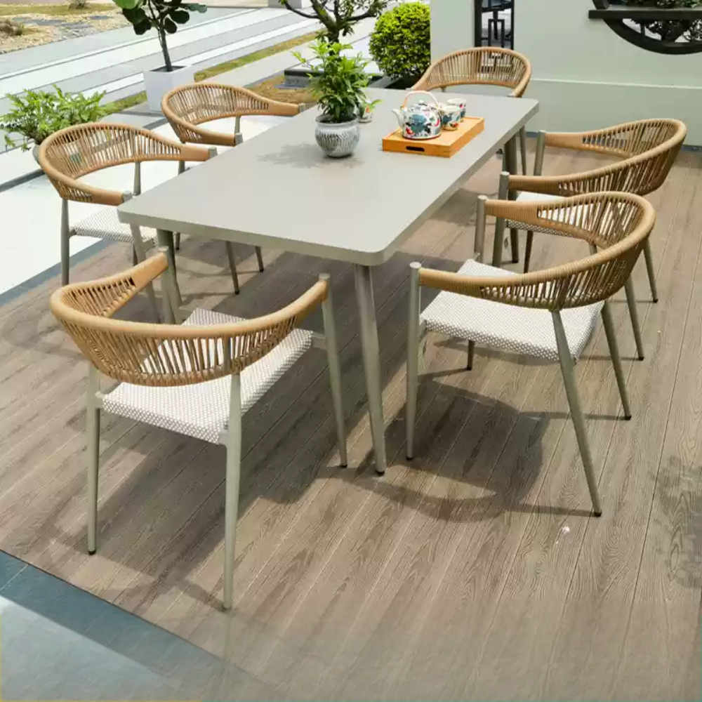 7-Piece Contemporary Outdoor Dining Set with Rope Chairs