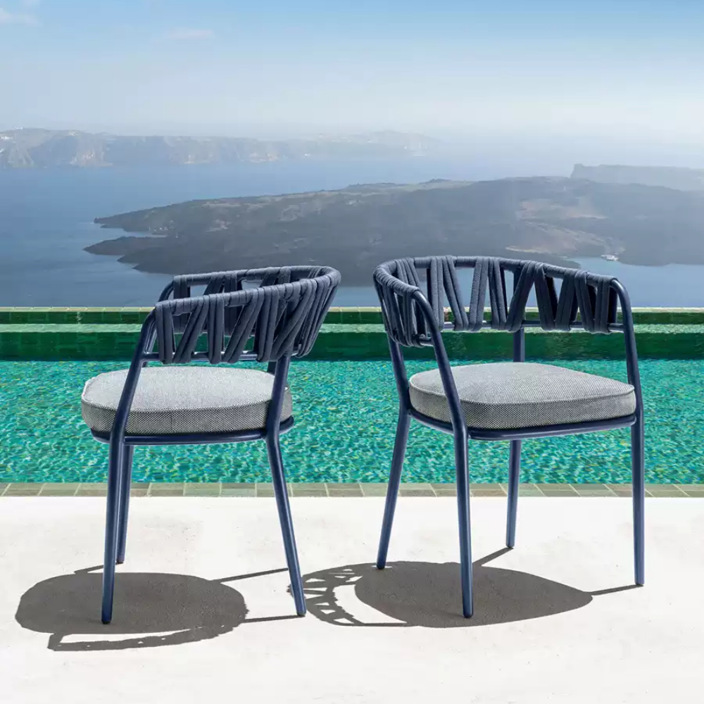 Set of 2 Blue Rope Dining Chairs with Cushions