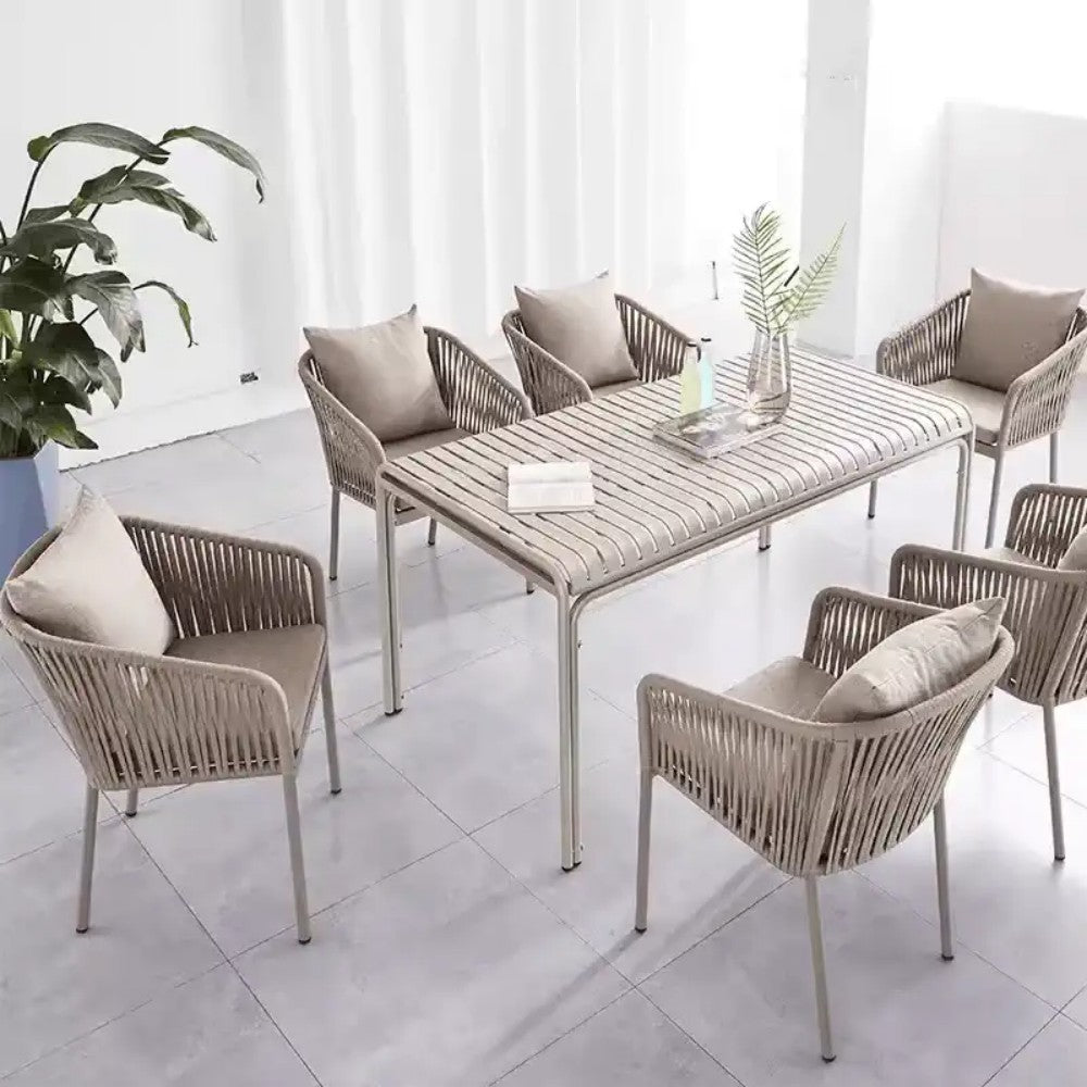 7-Piece Modern Rope Dining Set with Cushioned Chairs