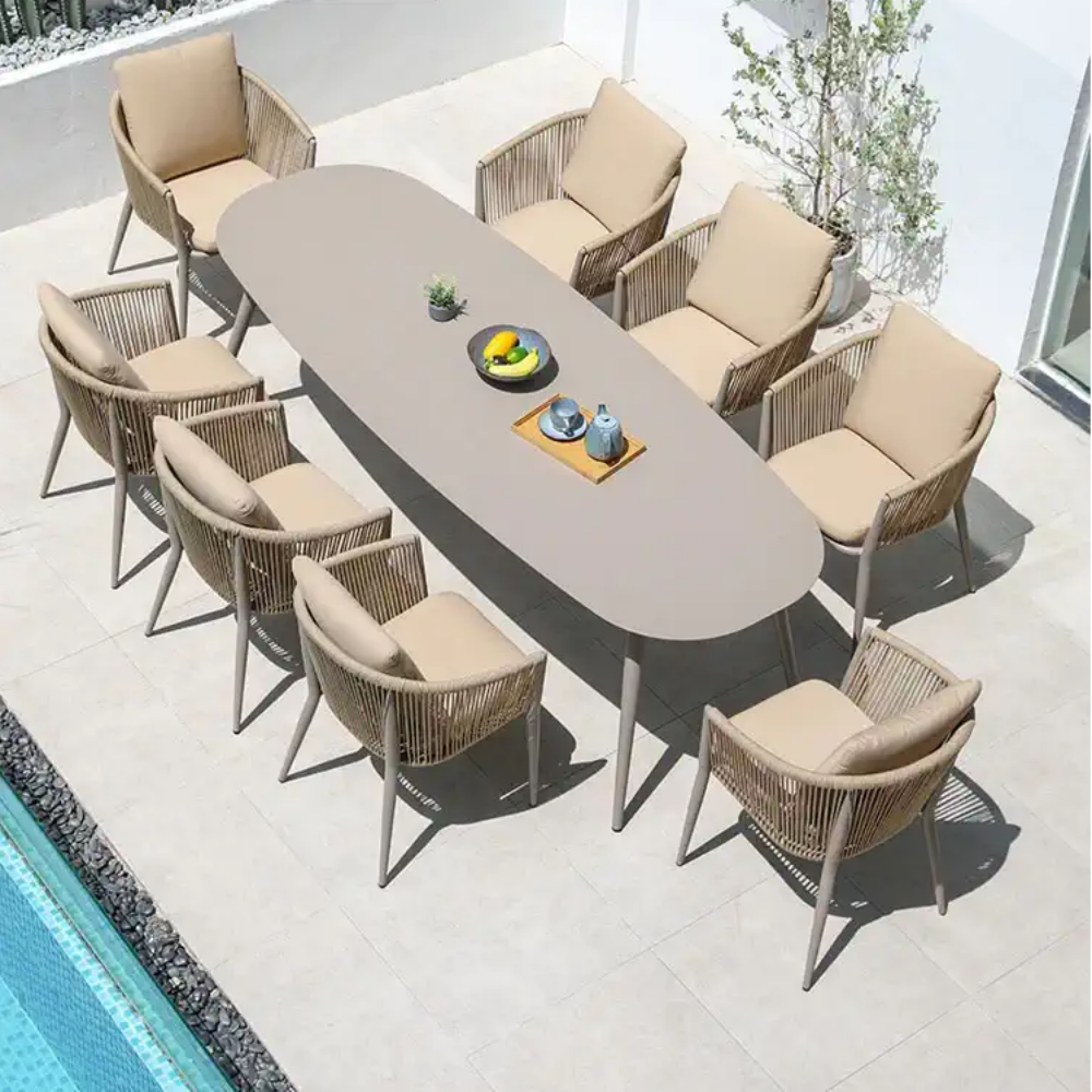 9-Piece Outdoor Dining Set with Cushioned Rope Chairs
