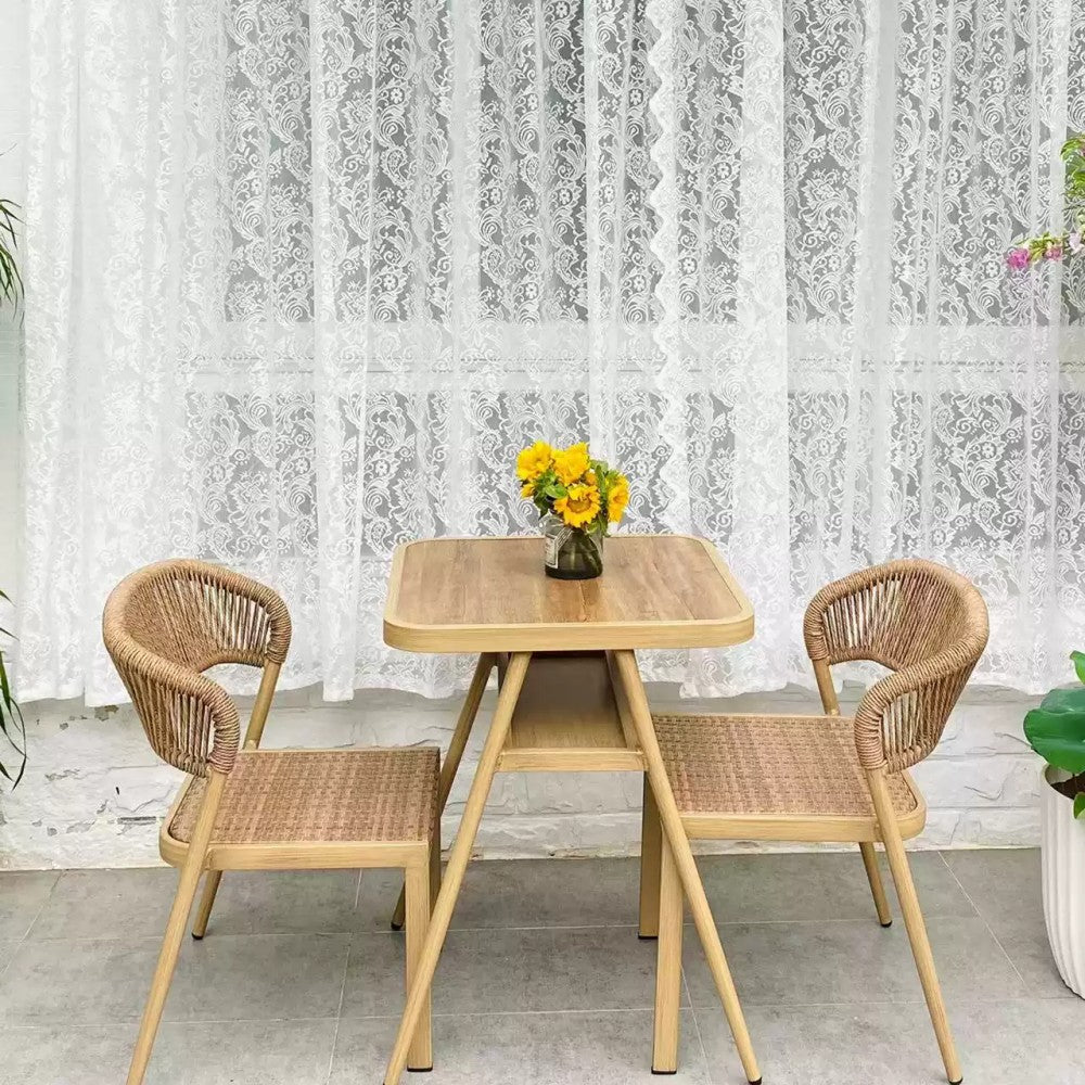 3-Piece Square Bistro Table Set with Woven Chairs