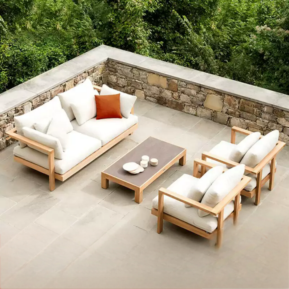 4-Piece Wooden Outdoor Lounge Set with Cushions