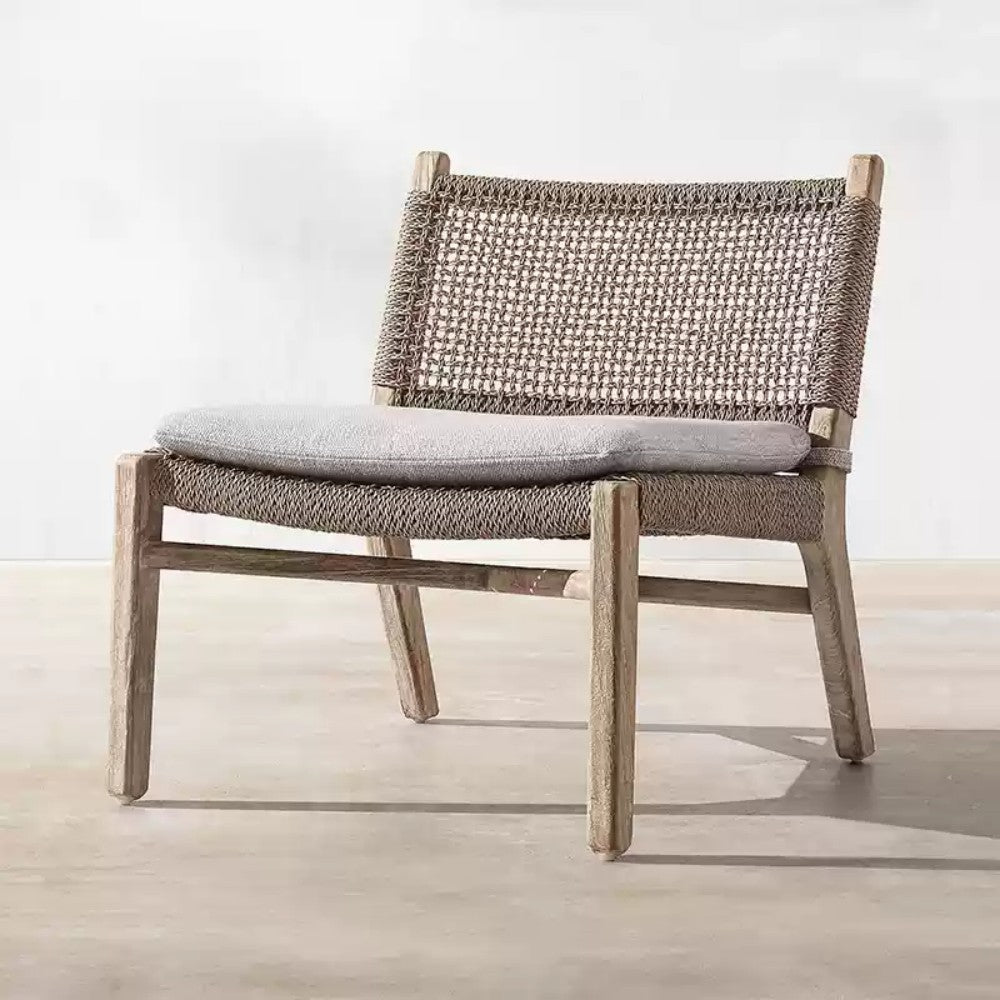 Wooden Woven Lounge Chair with Cushions