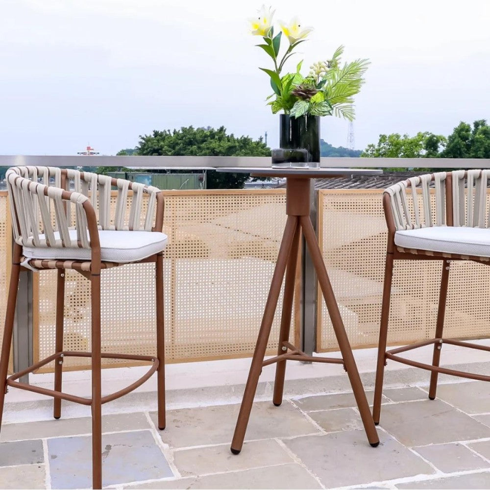 3-Piece Modern Rope-Woven Outdoor Bar Set