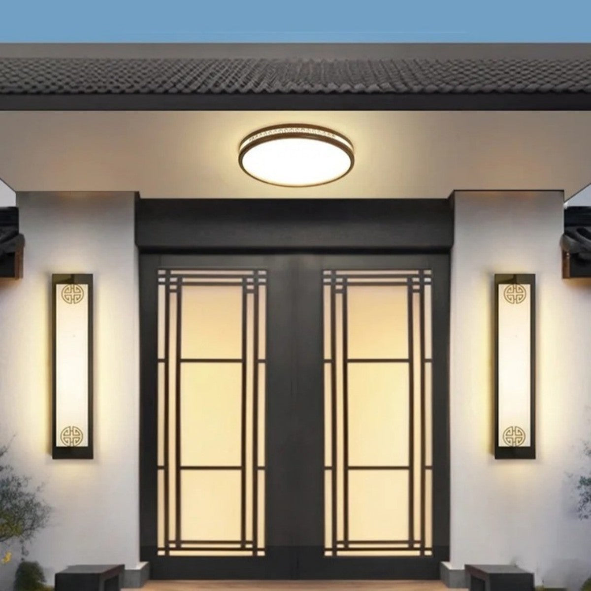 Asian-Inspired Wall Sconce and Ceiling Light Set