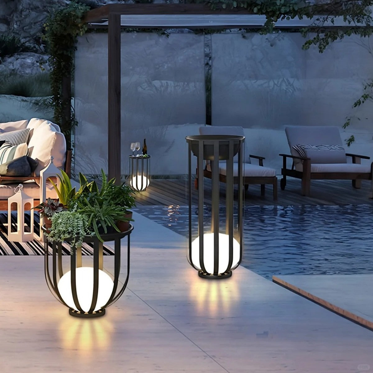 Modern Outdoor LED Lantern Planters
