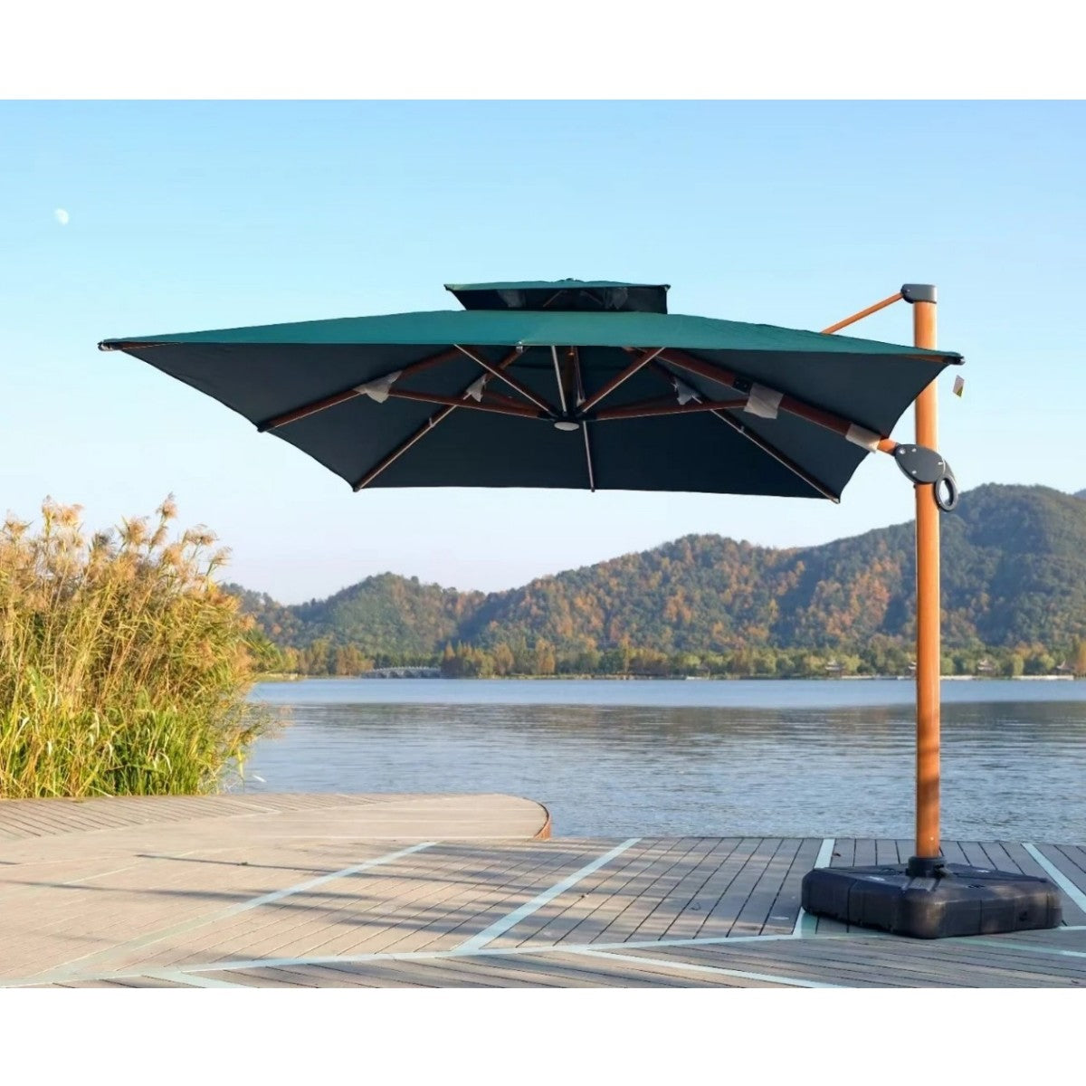11FT Cantilever Patio Umbrella with LED Lights