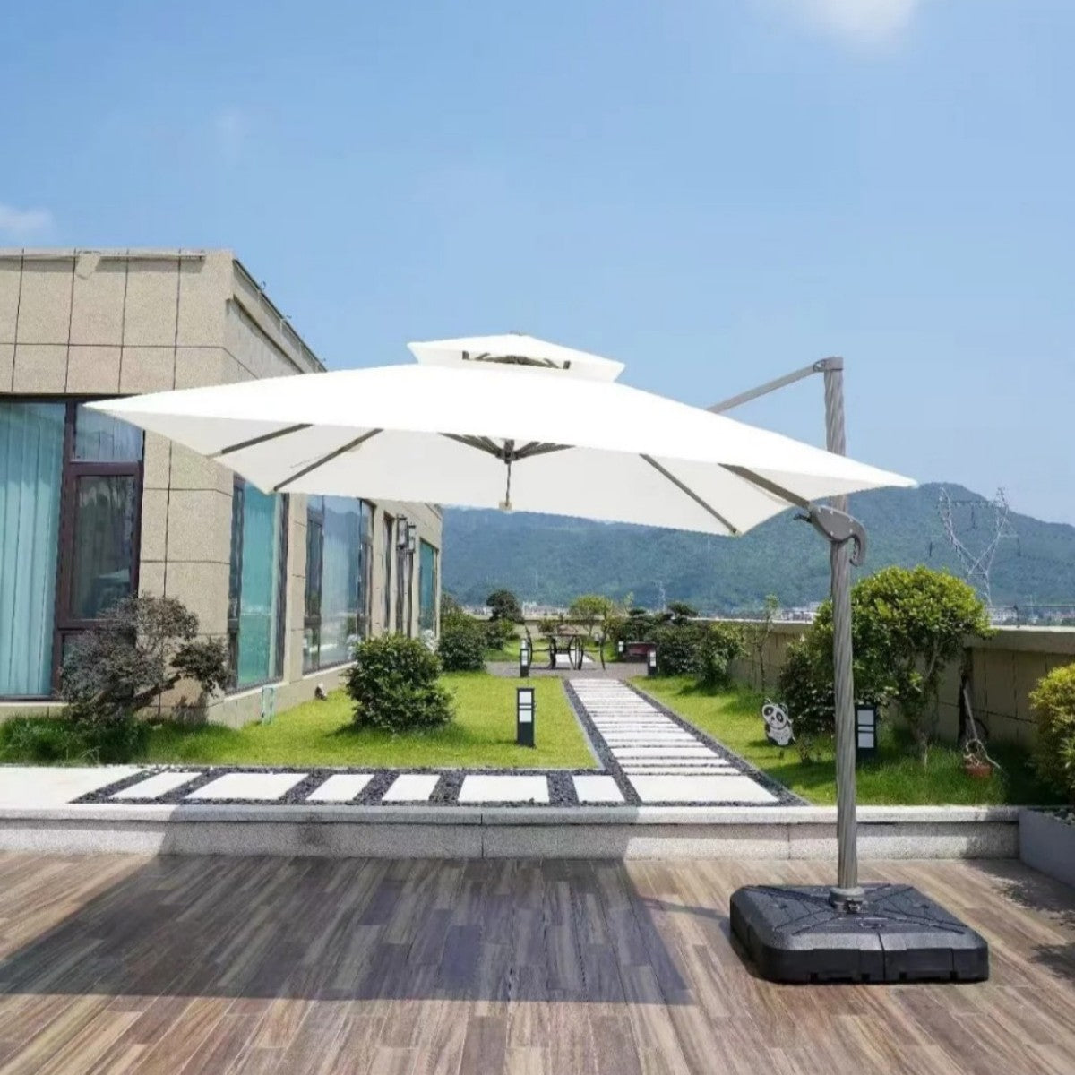 11FT Offset Patio Umbrella with Double Top Vent and UV-Resistant Canopy