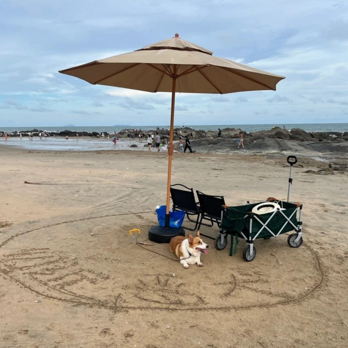 7FT Portable Beach Umbrella with UV-Protection Canopy