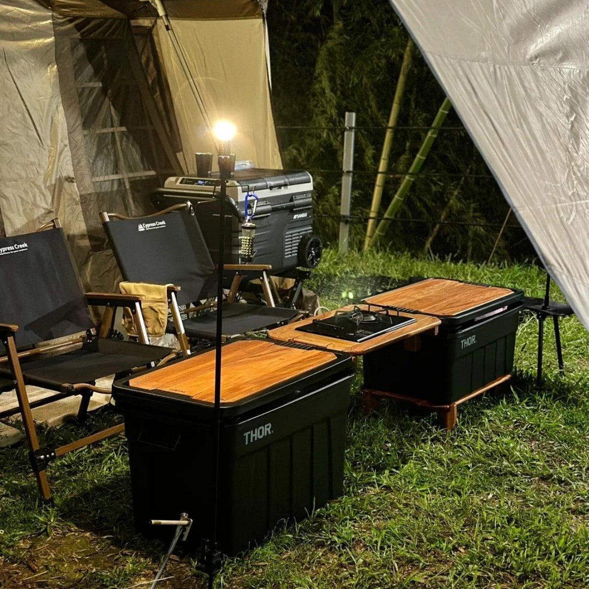 Heavy-Duty Outdoor Storage Box with Detachable Wooden Tabletops