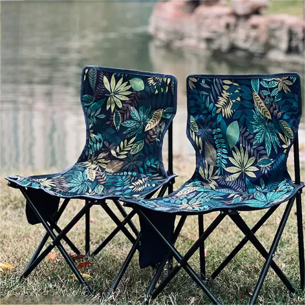Portable Folding Camping Chair with Tropical Leaf Design