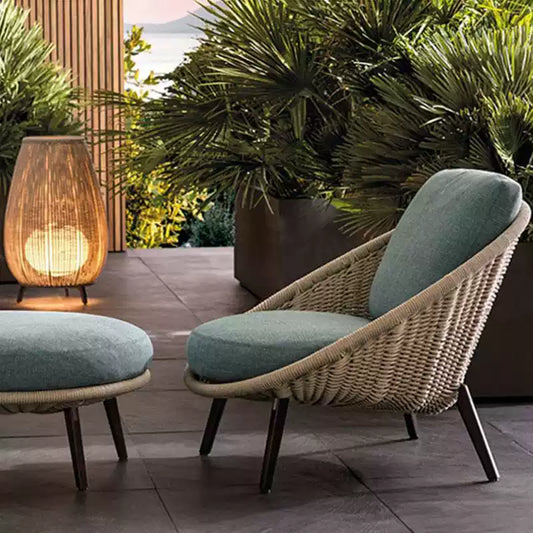Coastal-Style Outdoor Lounge Chair with Ottoman