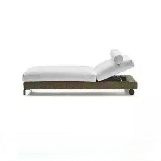 Adjustable Outdoor Wicker Chaise Lounge with Cushions and Wheels