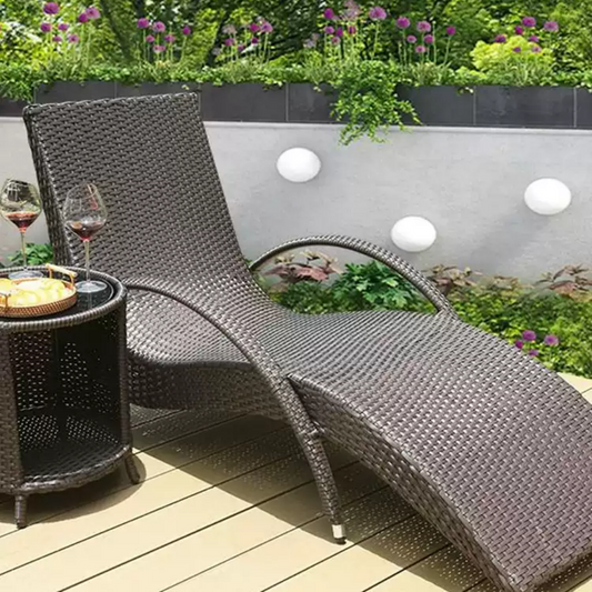 Outdoor Wicker Chaise Lounge Chair with Side Table