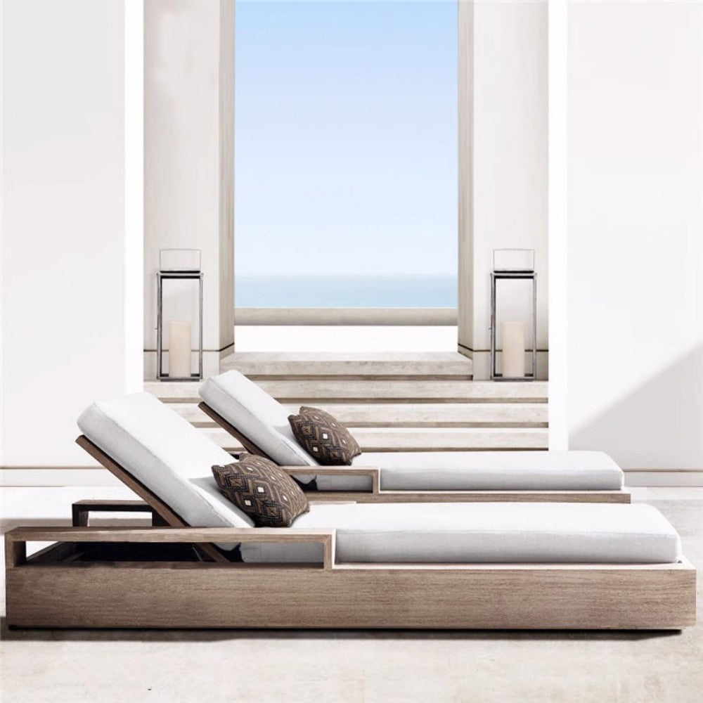 Set of 2 Luxury Teak Outdoor Chaise Lounge Chairs