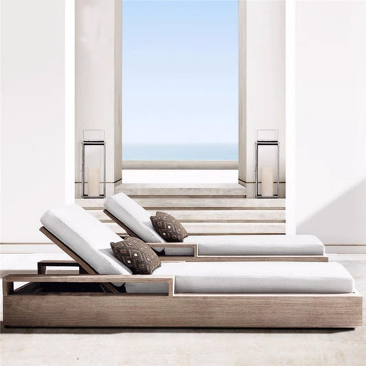 Set of 2 Luxury Teak Outdoor Chaise Lounge Chairs