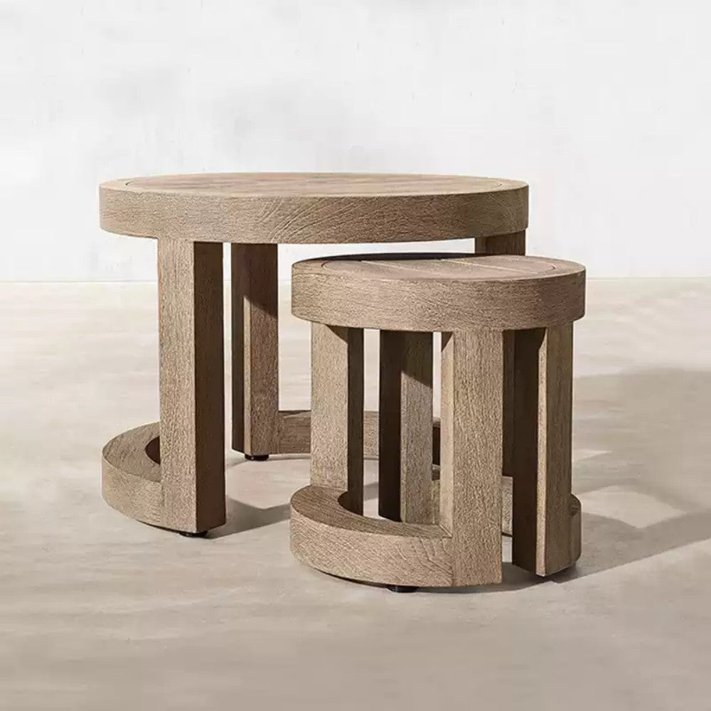 Set of 2 Modern Outdoor Teak Nesting Side Tables