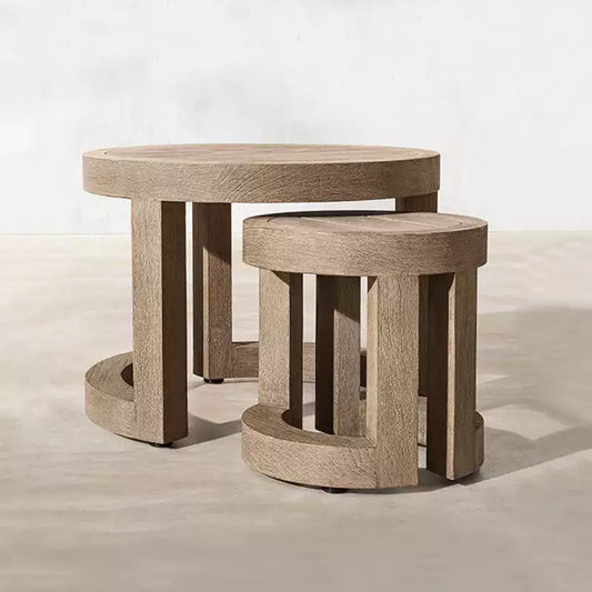 Set of 2 Modern Outdoor Teak Nesting Side Tables
