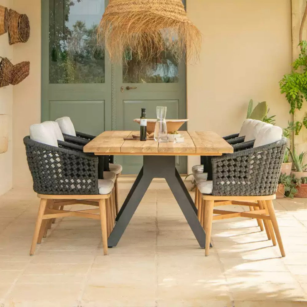 Rustic Outdoor Dining Set with Woven Chairs