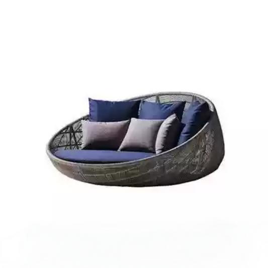 Modern Outdoor Woven Daybed with Navy Cushions