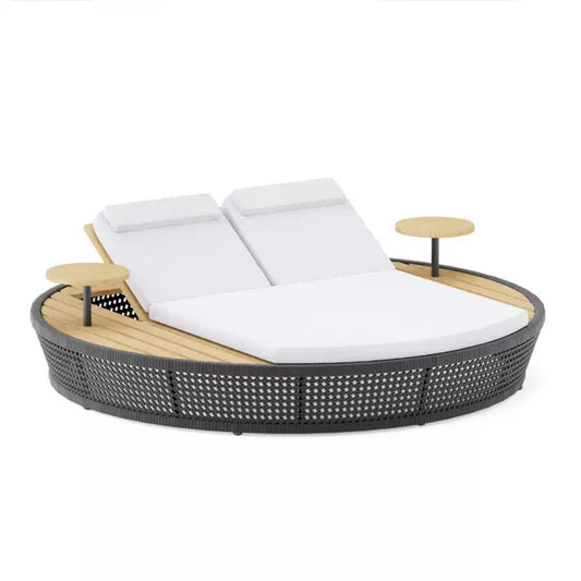 Oversized Woven Daybed with Side Tables