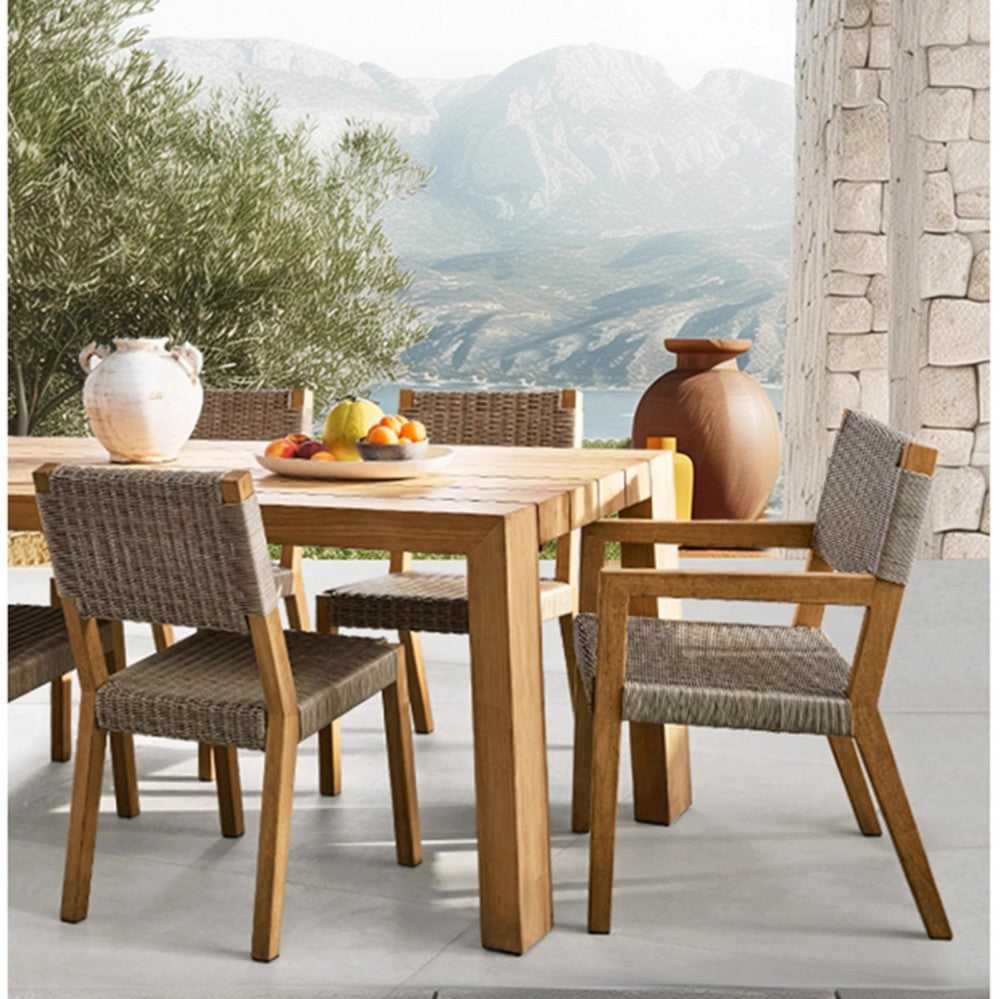 Rustic Outdoor Teak Dining Set with Woven Chairs