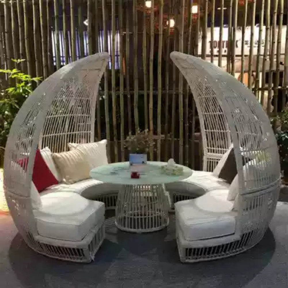 Modern Egg-Shaped Outdoor Seating Set with Cushions and Table