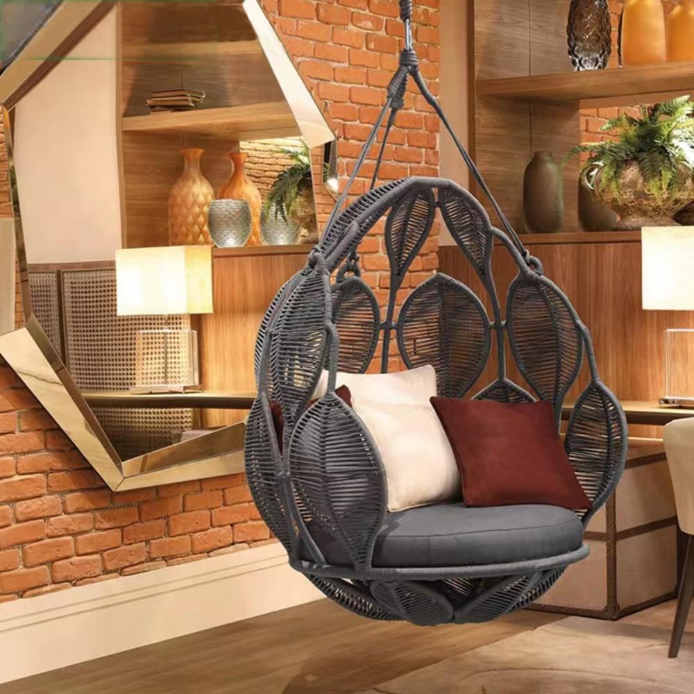 Modern Woven Hanging Egg Chair with Cushions