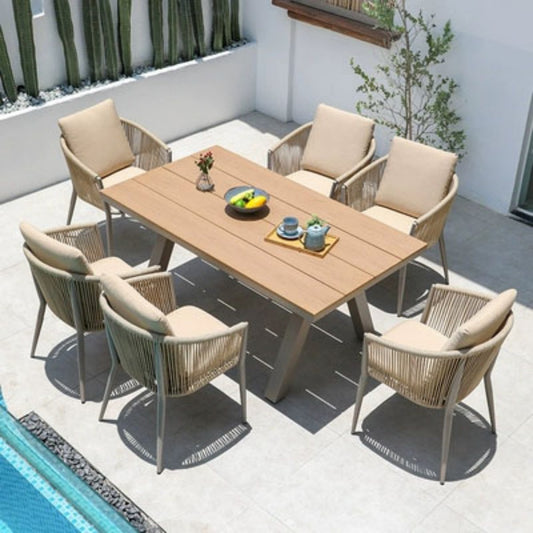 7-Piece Outdoor Dining Set with Rope-Wrapped Chairs
